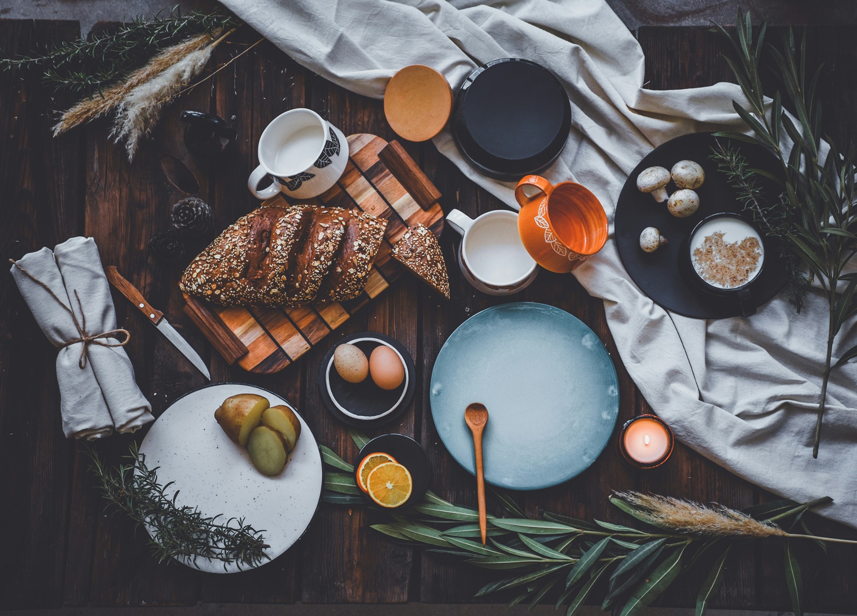 Artisan bread on a rustic table, culinary tradition detail