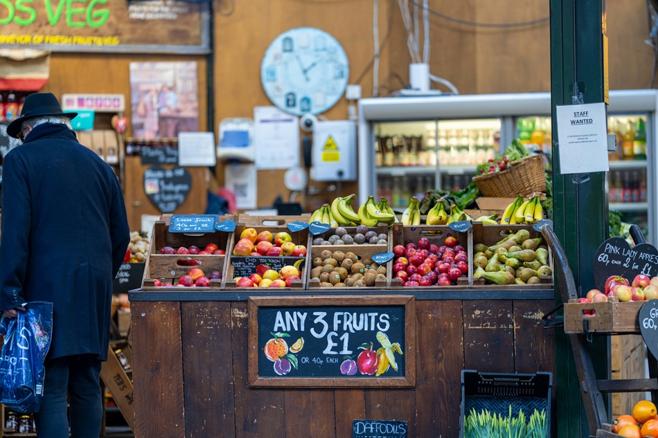 Local European market with seasonal produce and vendors